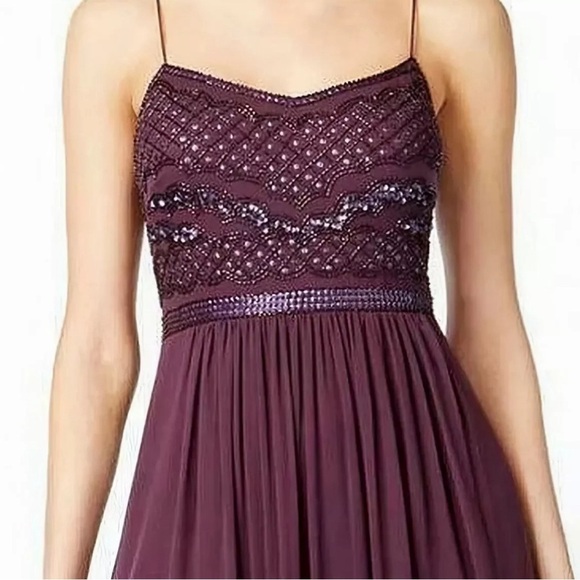 Adrianna Papell Formal Sleeveless Bead Bodice Chiffon Gown Color Purple Size 8 - Picture 2 of 11